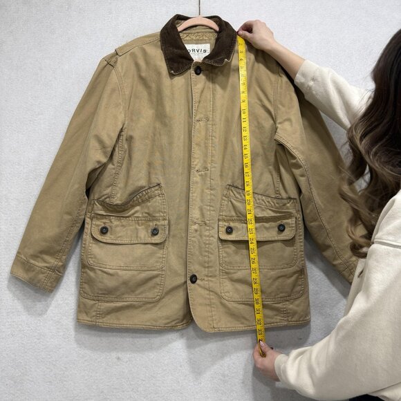 Orvis Jacket Mens Large Beige Canvas Field Coat Quilted Lined Outdoor Workwear - Picture 7 of 16